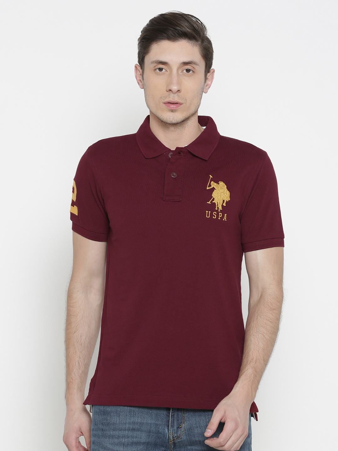 

U.S. Polo Assn. Men Maroon Solid Polo Collar T-shirt