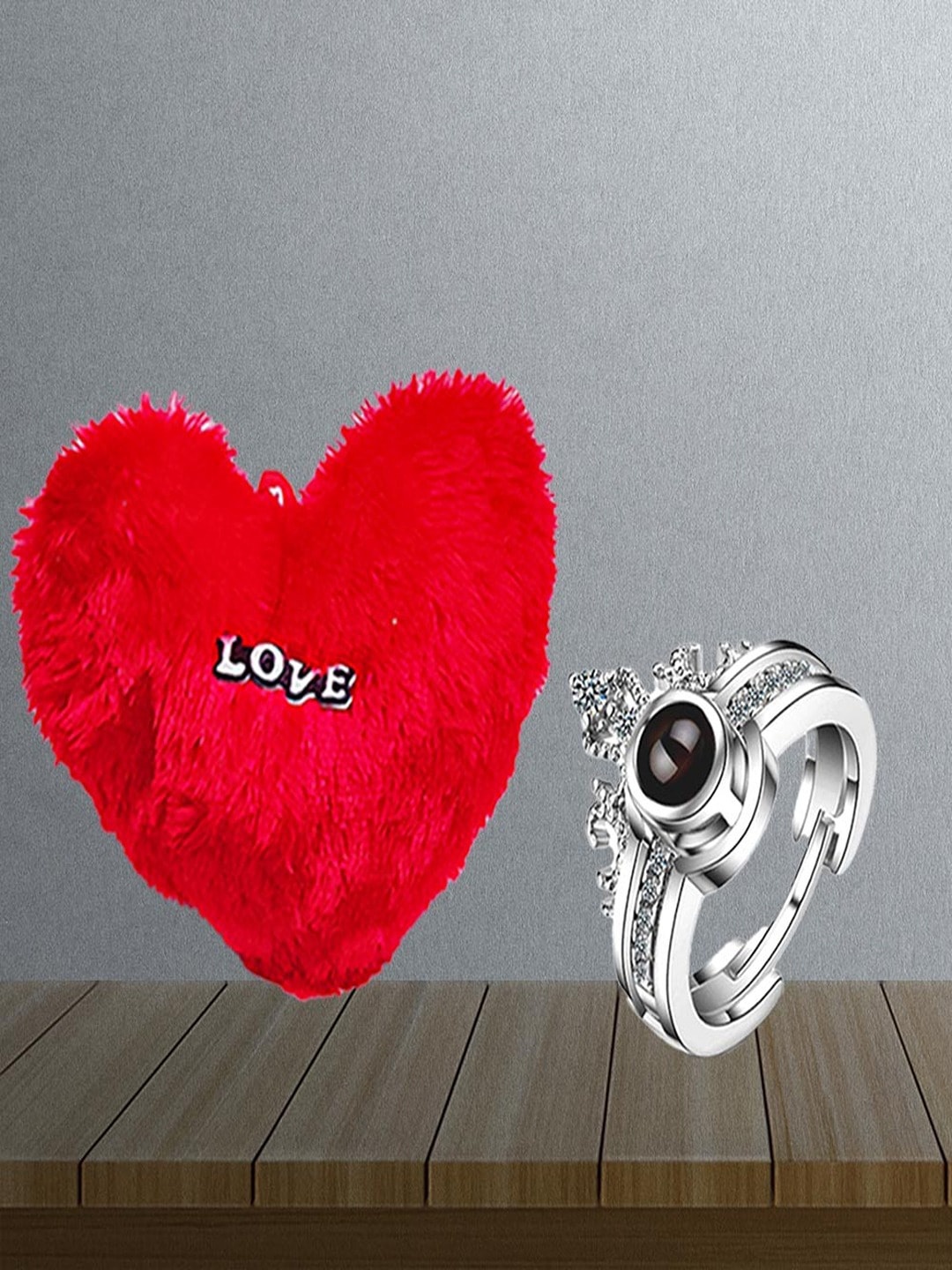 

UNIVERSITY TRENDZ Silver-Plated Crystal Crown-Shaped Finger Ring With Heart-Shaped Pillow