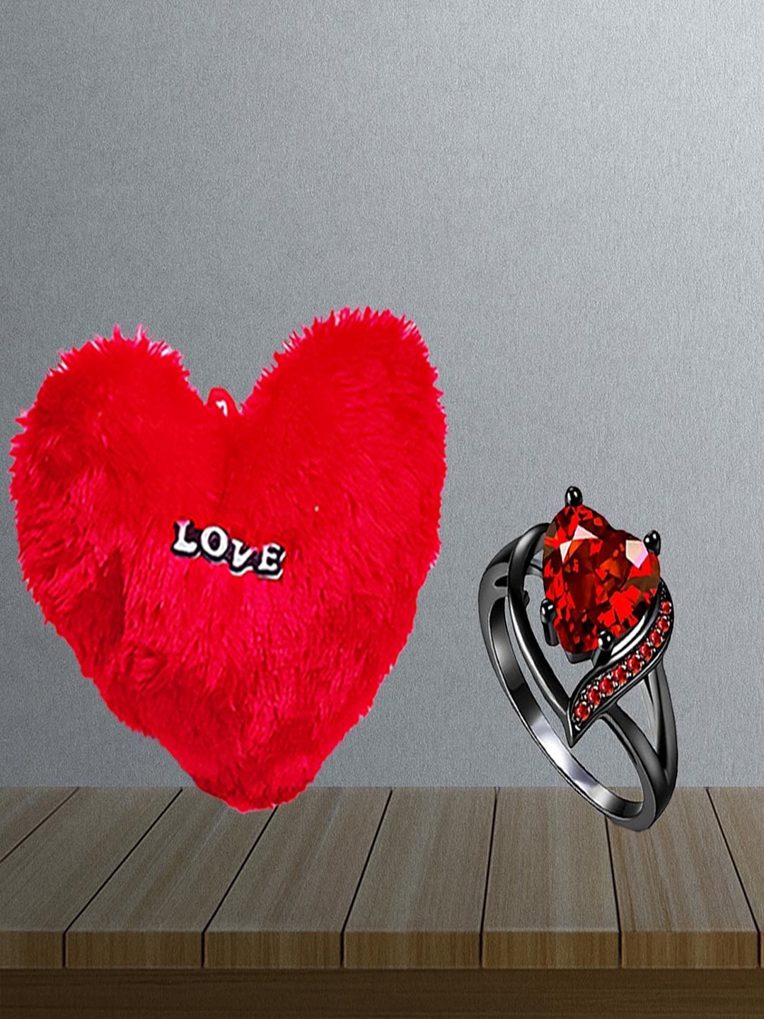 

UNIVERSITY TRENDZ Silver-Plated Crystal Heart-Shaped Finger Ring With Pillow, Black