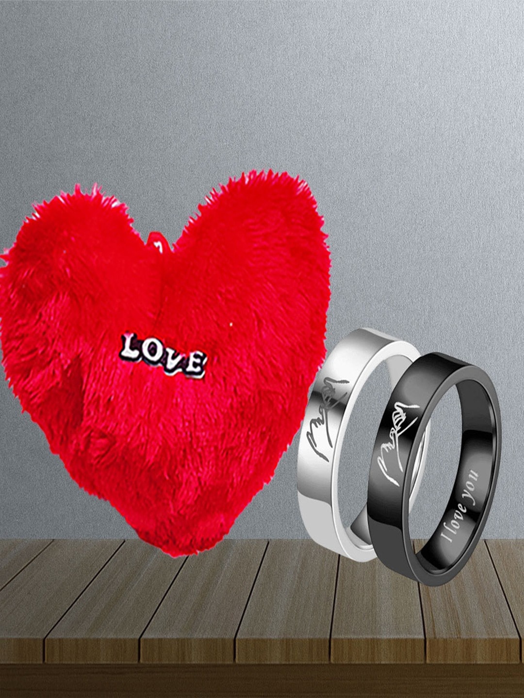 

UNIVERSITY TRENDZ Set Of 2 Silver-Plated Couple Finger Ring With Heart-Shaped Pillow