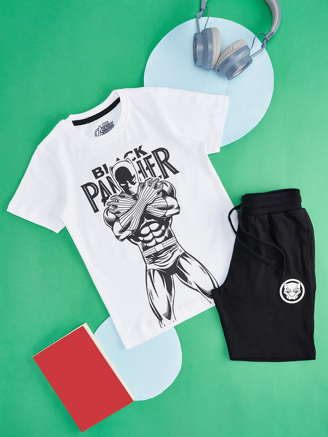 

Pantaloons Junior Boys Black Panther Printed Pure Cotton Night Suit, White