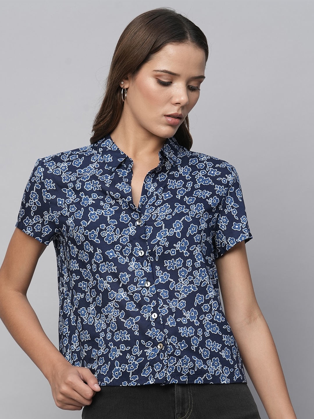 

Chemistry Floral Printed Shirt Style Top, Navy blue