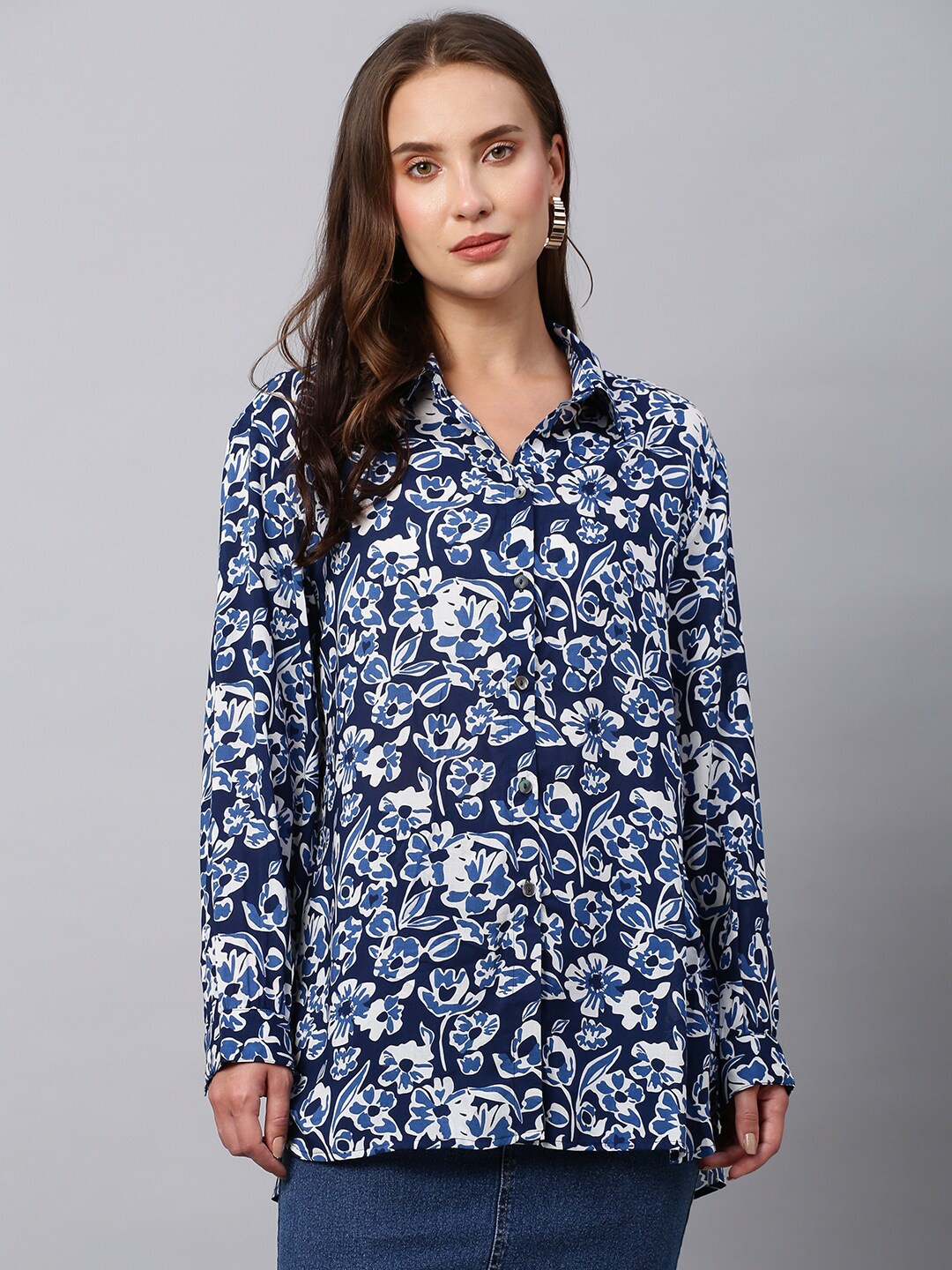 

Chemistry Floral Printed Shirt Style Top, Navy blue