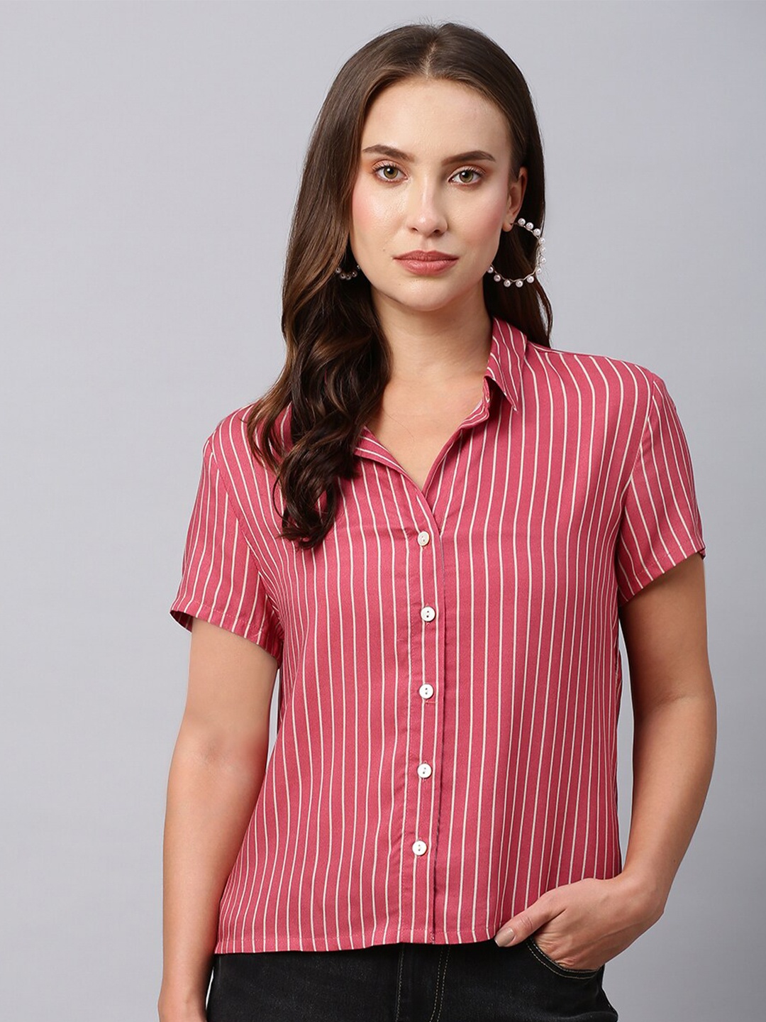 

Chemistry Vertical Striped Shirt Style Top, Red