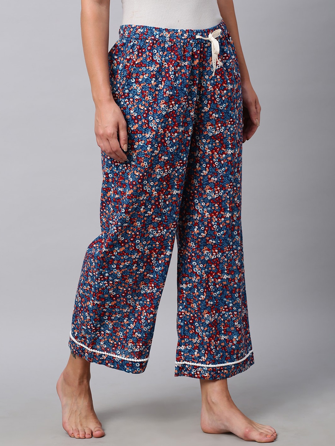 

Chemistry Women Floral Printed Pure Cotton Lounge Pants, Blue