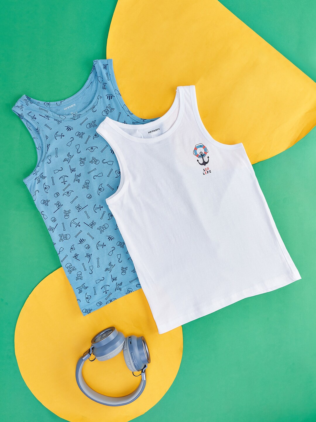 

Pantaloons Junior Boys Pack Of 2 Printed Cotton Innerwear Vests, Blue