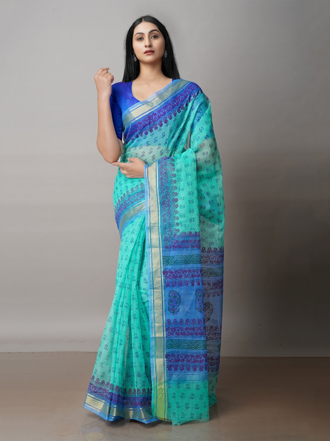 

Unnati Silks Ethnic Motifs Zari Pure Cotton Kota Saree, Green