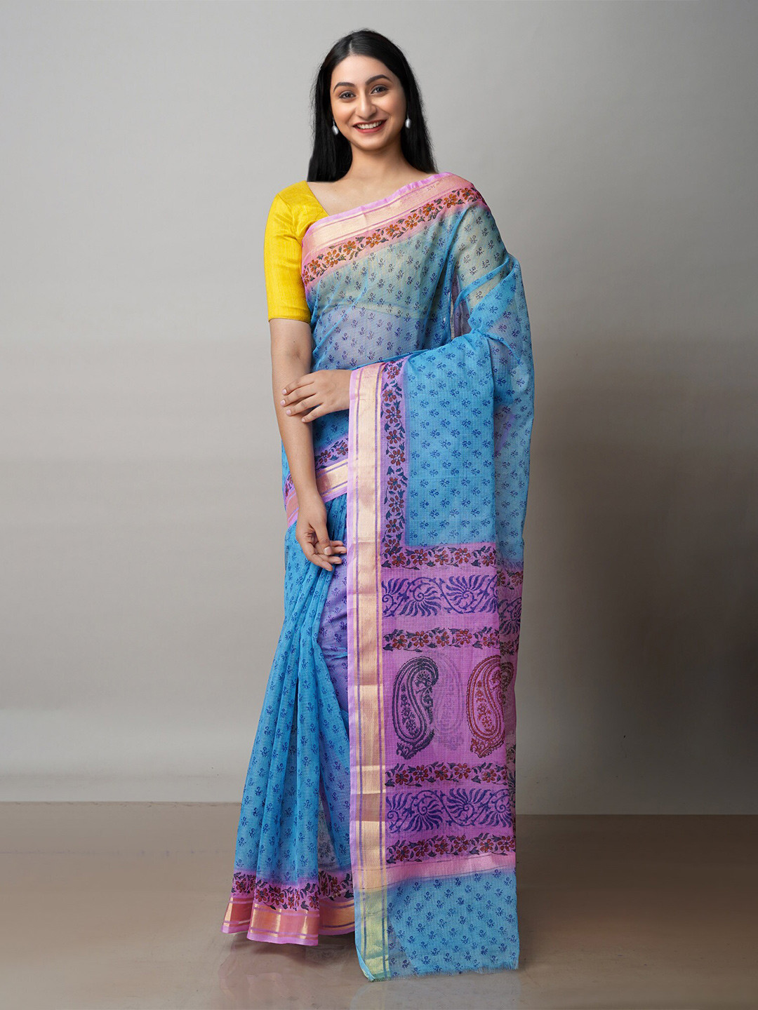 

Unnati Silks Floral Zari Pure Cotton Kota Saree, Blue