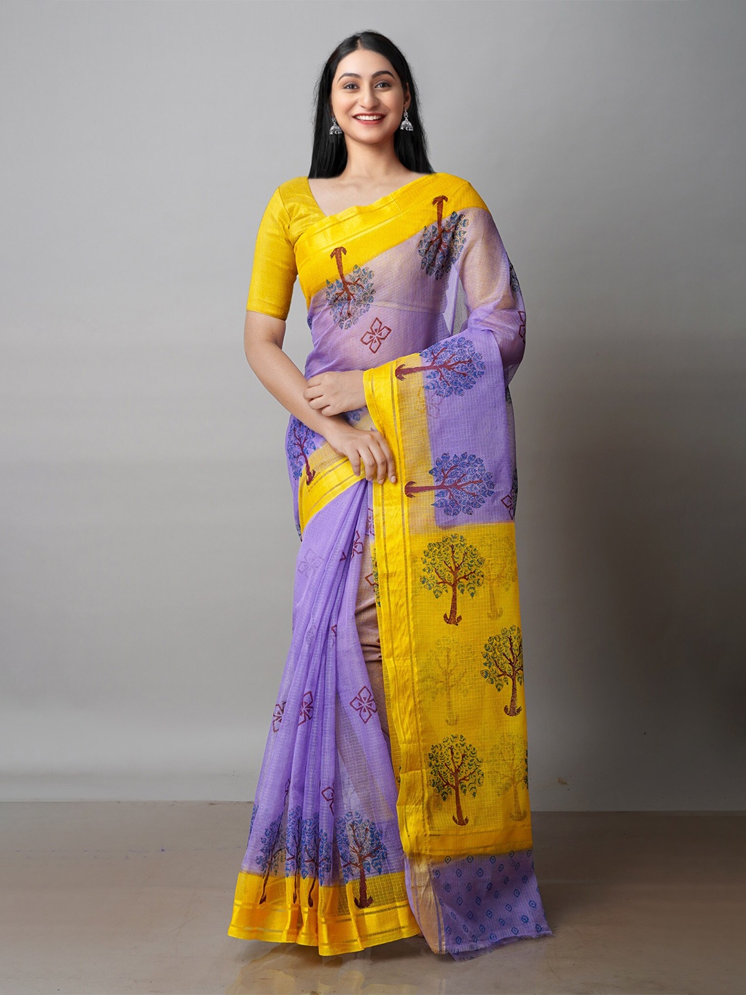 

Unnati Silks Ethnic Motifs Printed Zari Pure Cotton Kota Saree, Violet