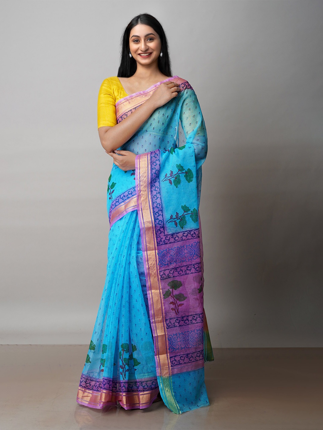 

Unnati Silks Ethnic Motifs Zari Pure Cotton Kota Saree, Blue