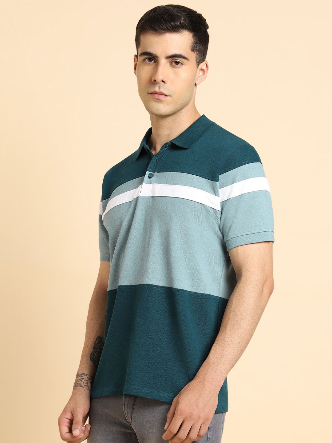 

Dennis Lingo Colourblocked Polo Collar Casual T-shirt, Teal