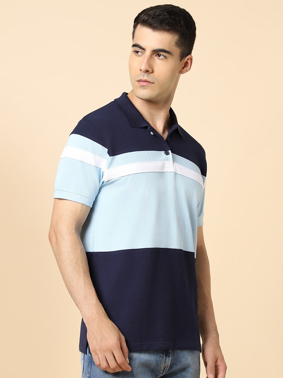 

Dennis Lingo Colourblock Polo Collar Cotton T-shirt, Navy blue