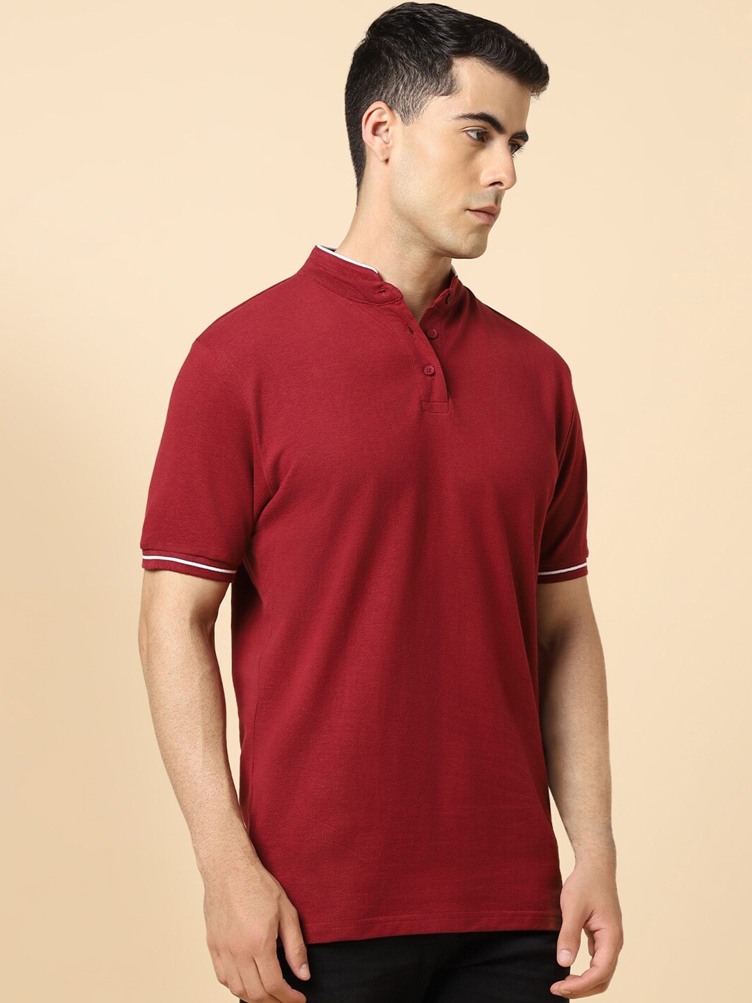 

Dennis Lingo Mandarin Collar Slim Fit Cotton T-shirt, Maroon