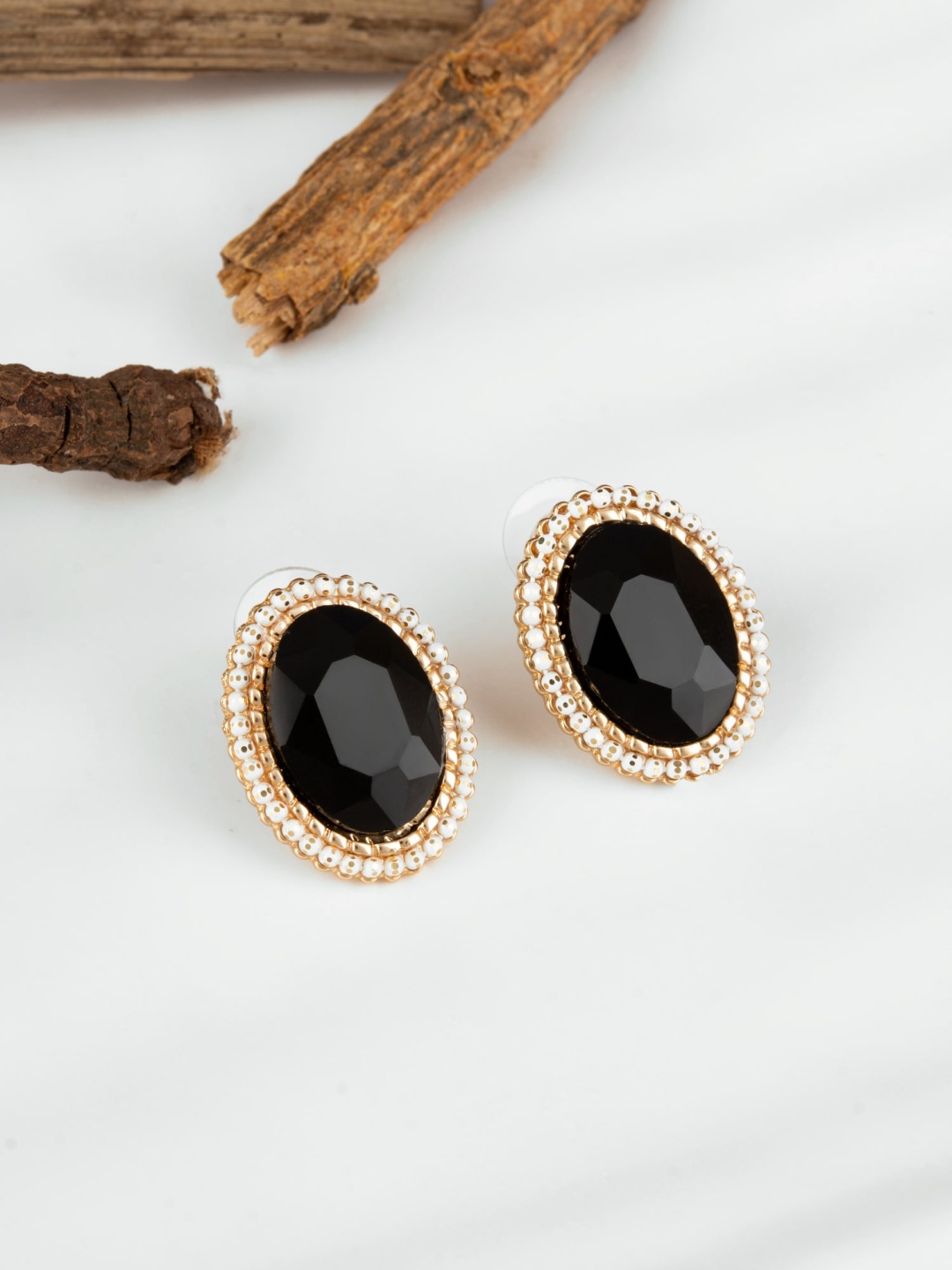

E2O Gold-Plated Oval Shaped Stone Studs Earrings