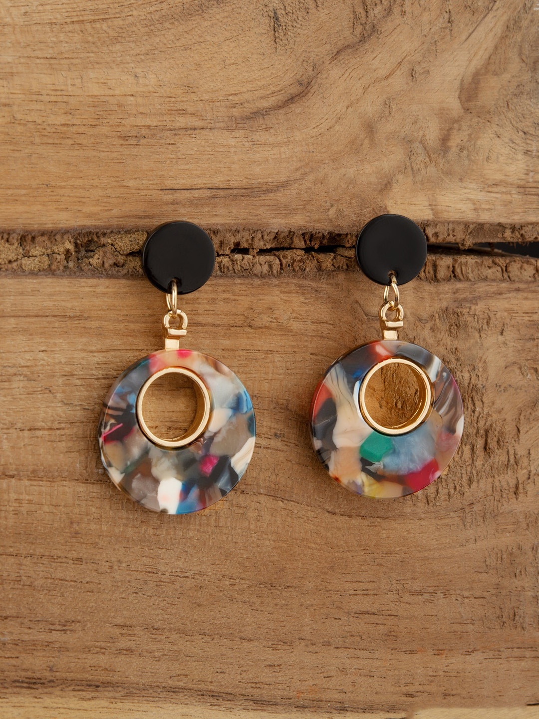 

E2O Gold-Plated Contemporary Drop Earrings, Black