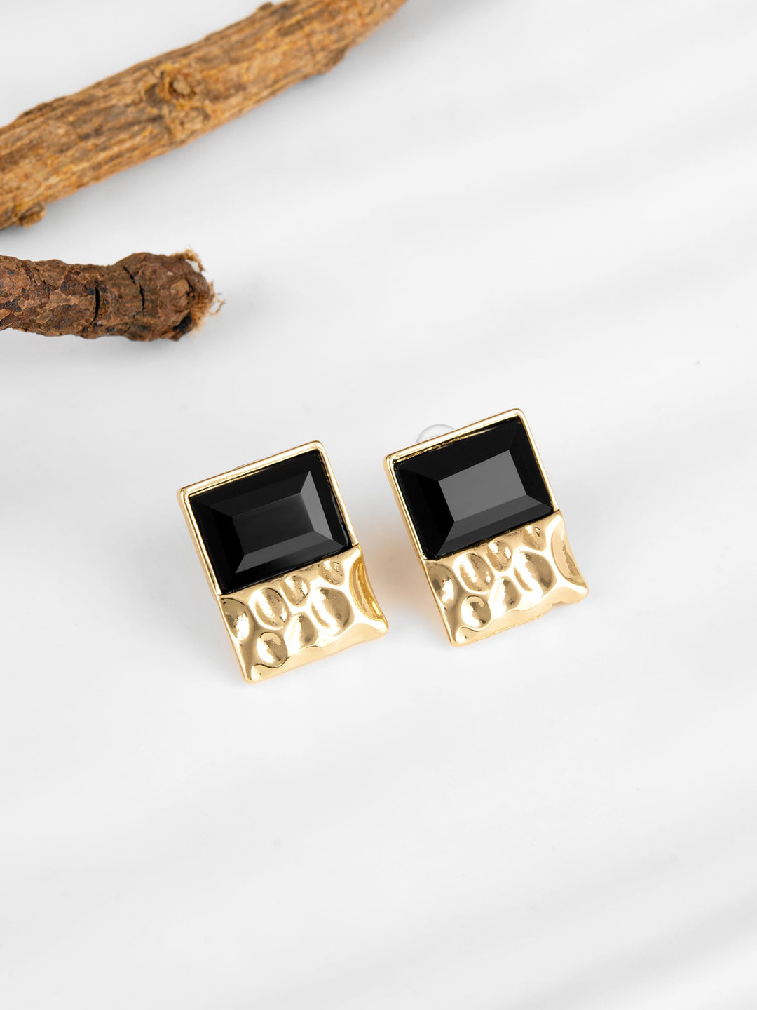 

E2O Gold-Plated Square Stone Studded Studs Earrings