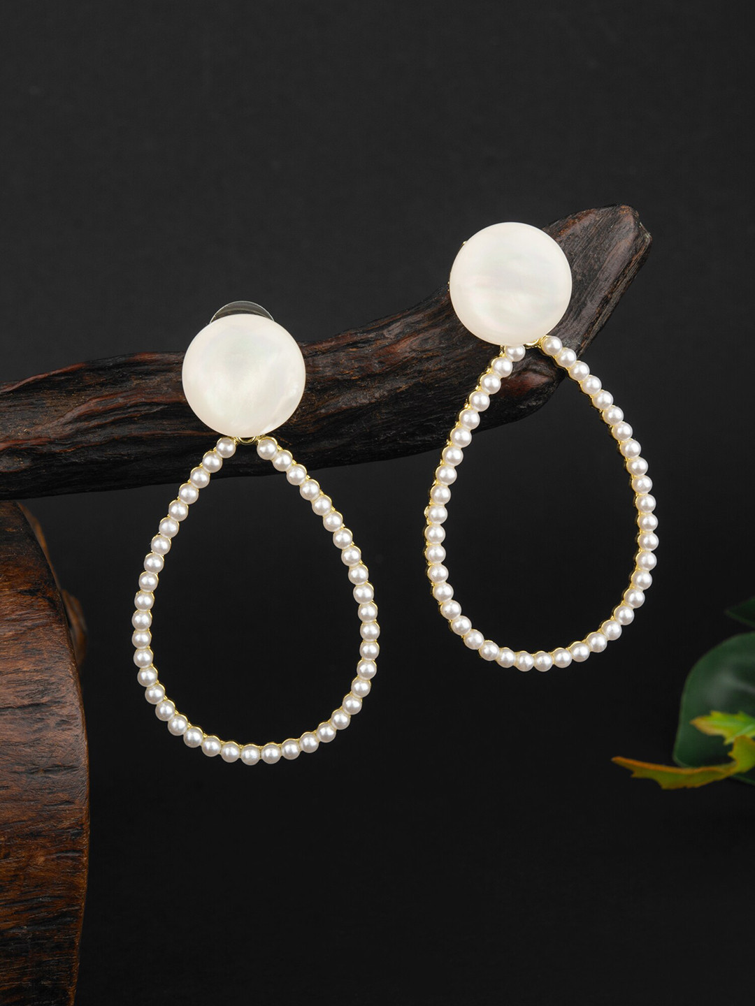 

E2O Gold-Plated Stone Studded Contemporary Drop Earrings