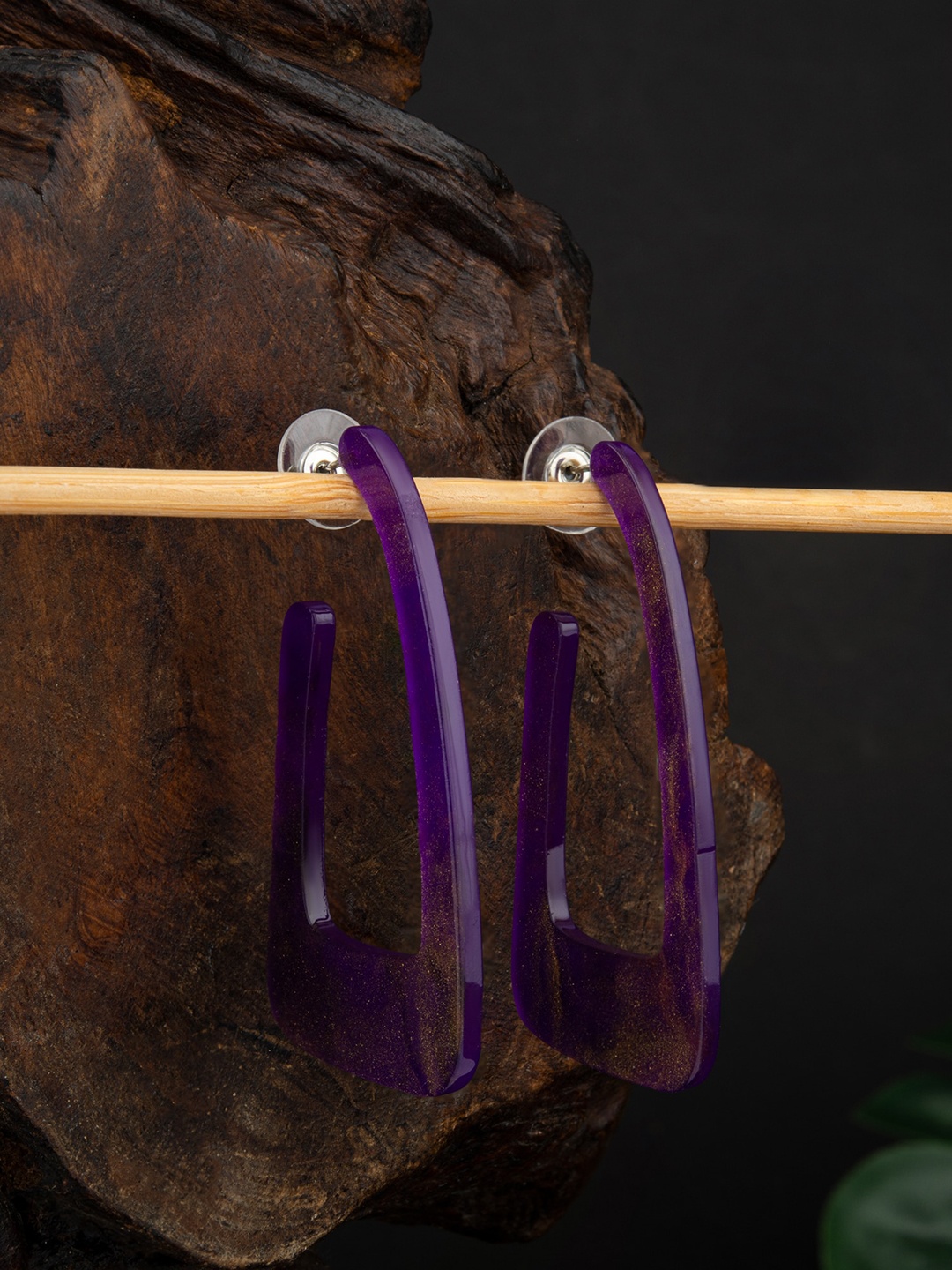 

E2O Geometric Half Hoop Earrings, Purple