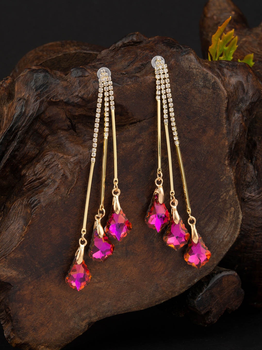 

E2O Gold-Plated Contemporary Stone Studded Drop Earrings