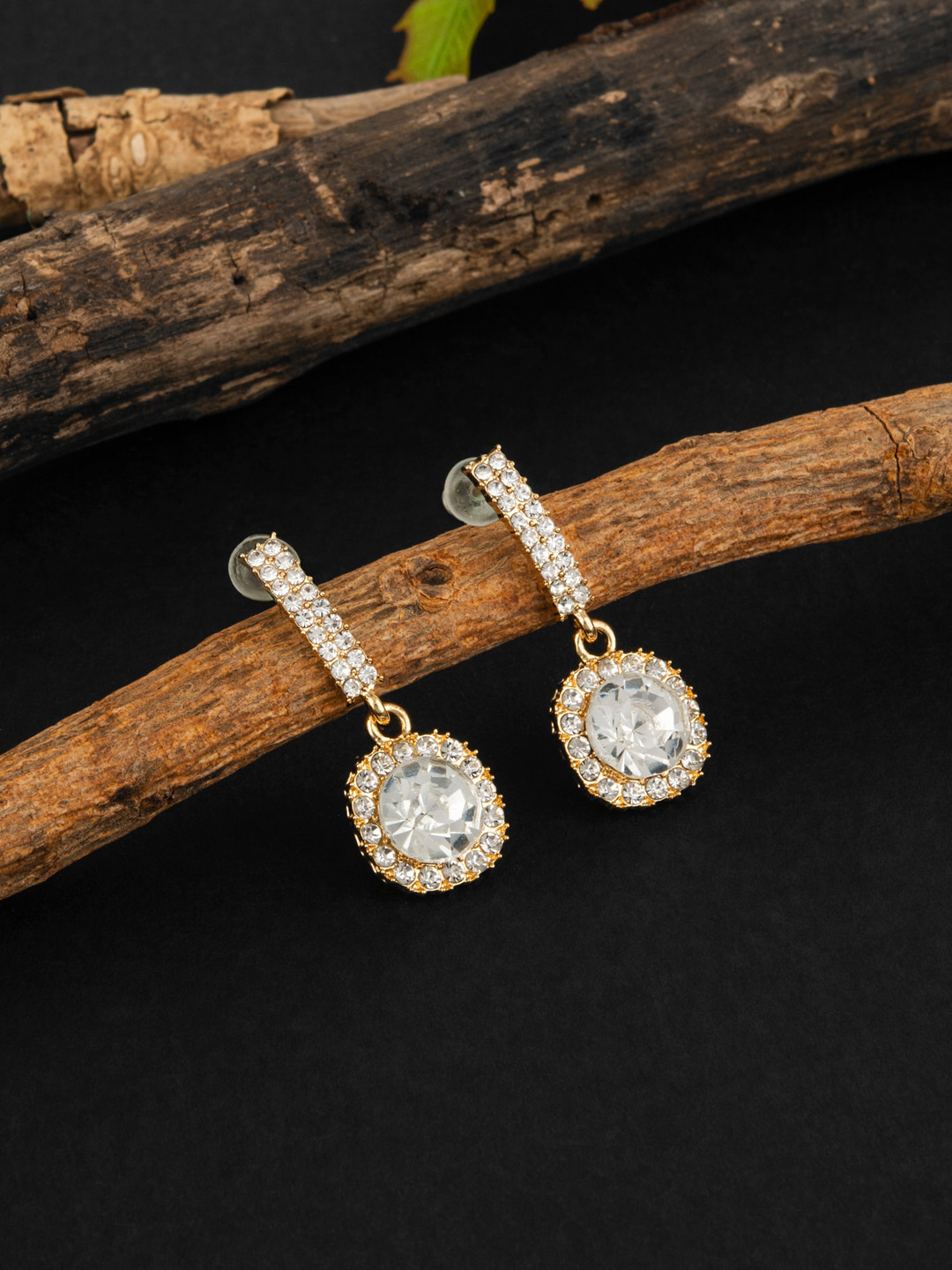 

E2O Gold-Plated Contemporary Stone Studded Drop Earrings
