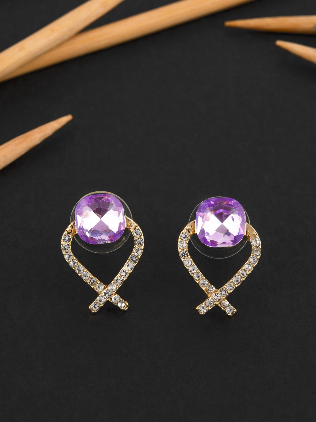 

E2O Gold-Plated Stone Studded Contemporary Studs Earrings