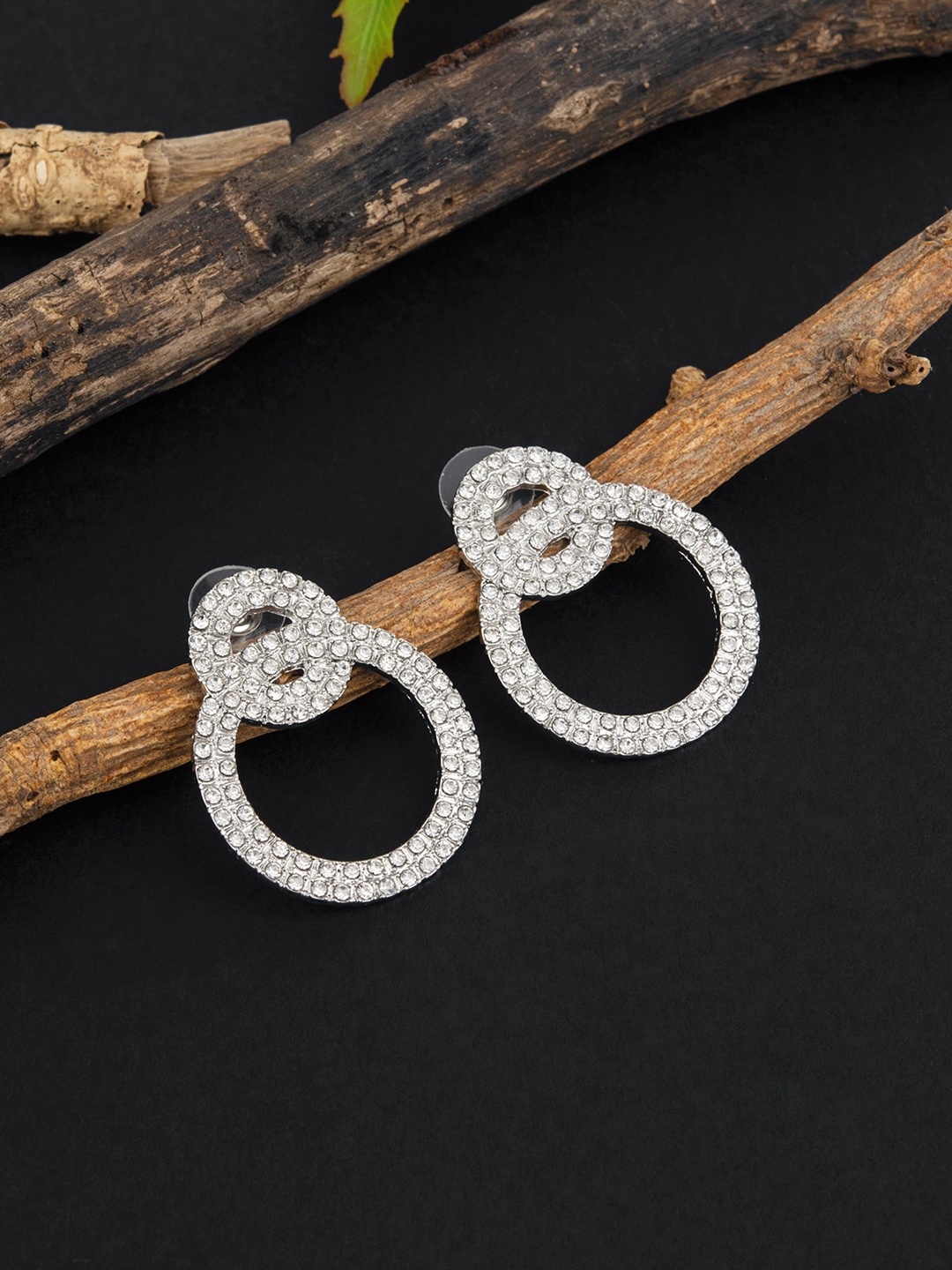

E2O Silver-Plated Contemporary Stone Studded Drop Earrings