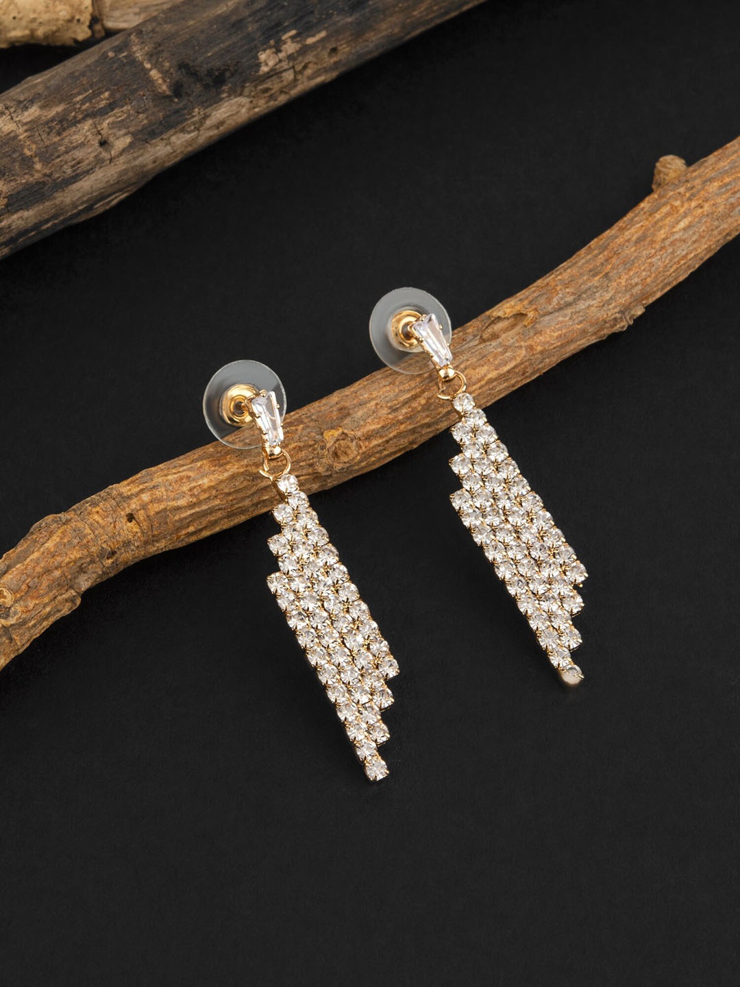 

E2O Gold Plated Contemporary Stone Studded Drop Earrings