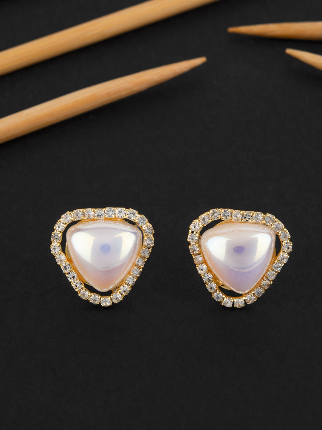 

E2O Gold-Plated Contemporary Studs Earrings, White