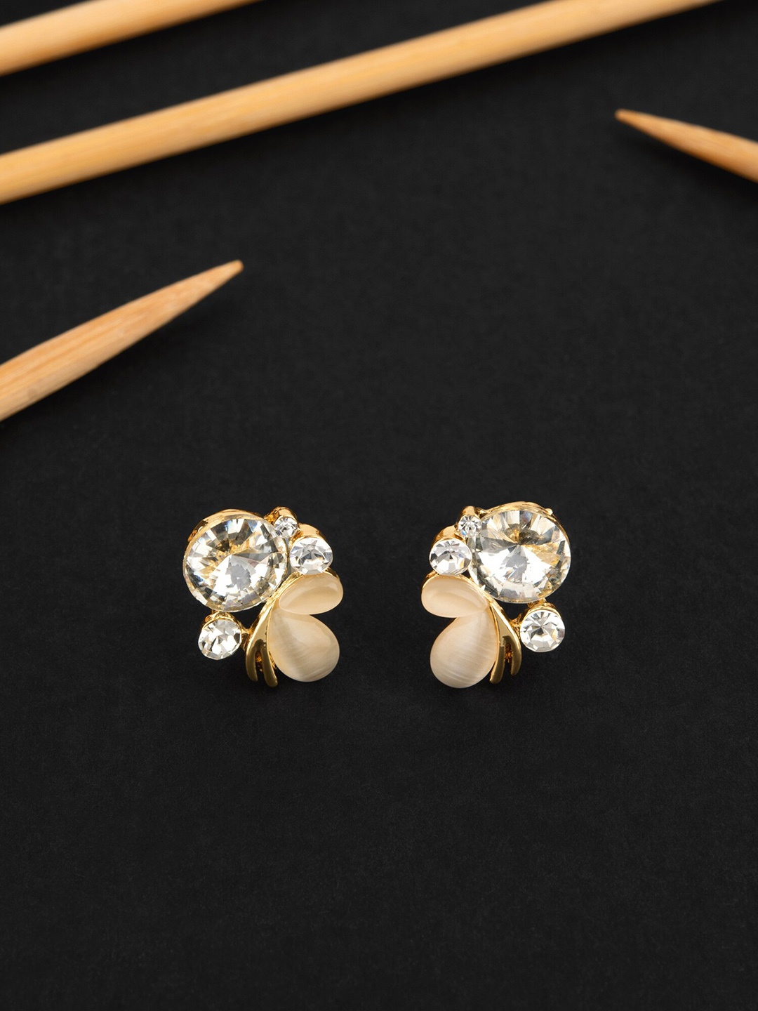 

E2O Gold-Plated Contemporary Stone Studded Studs Earrings