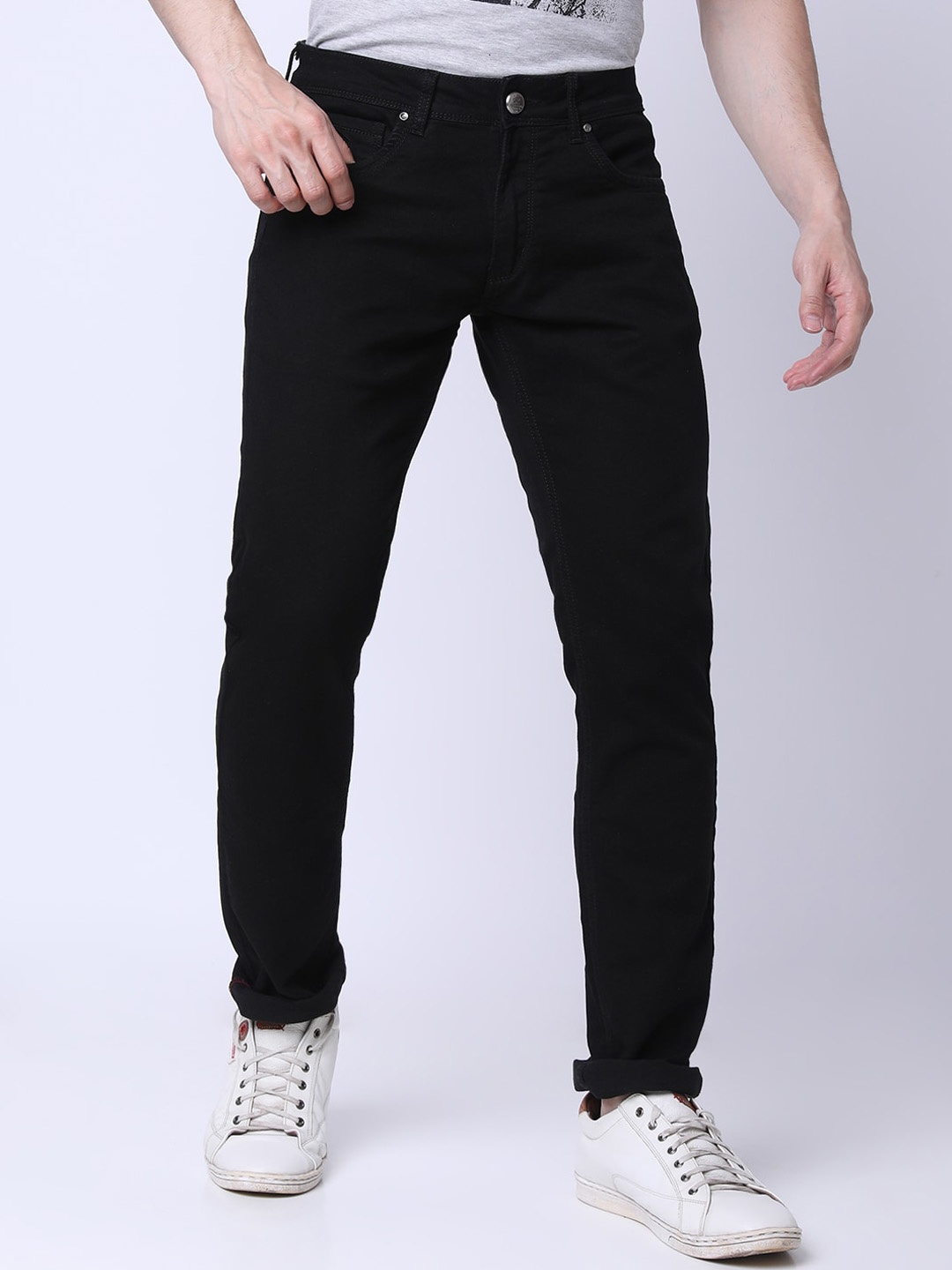 

Oxemberg Men Mid-Rise Clean Look Lean Slim Fit Stretchable Jeans, Black