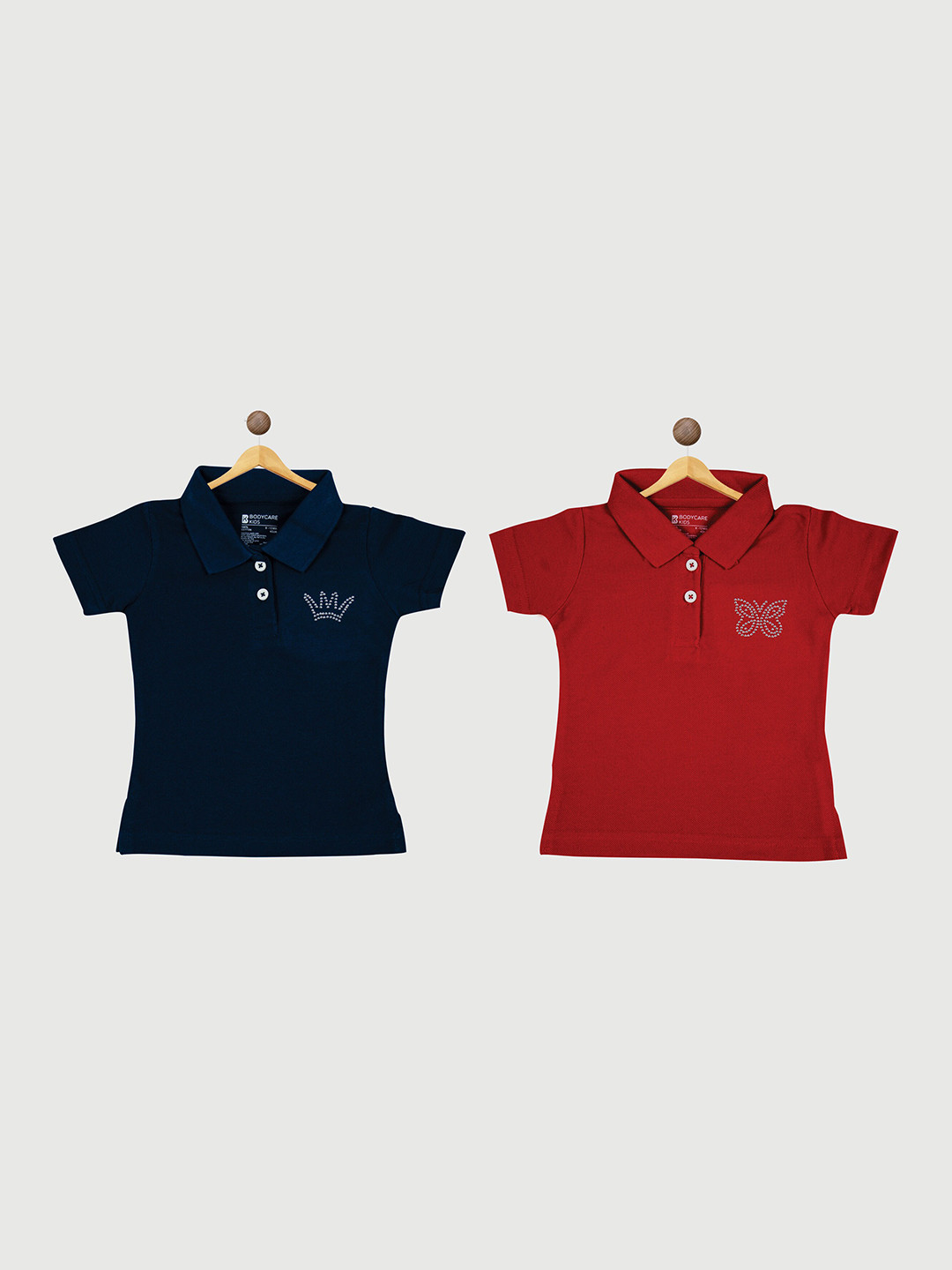 

Bodycare Infants Girls Pack Of 2 Polo Collar Cotton T-shirt, Navy blue