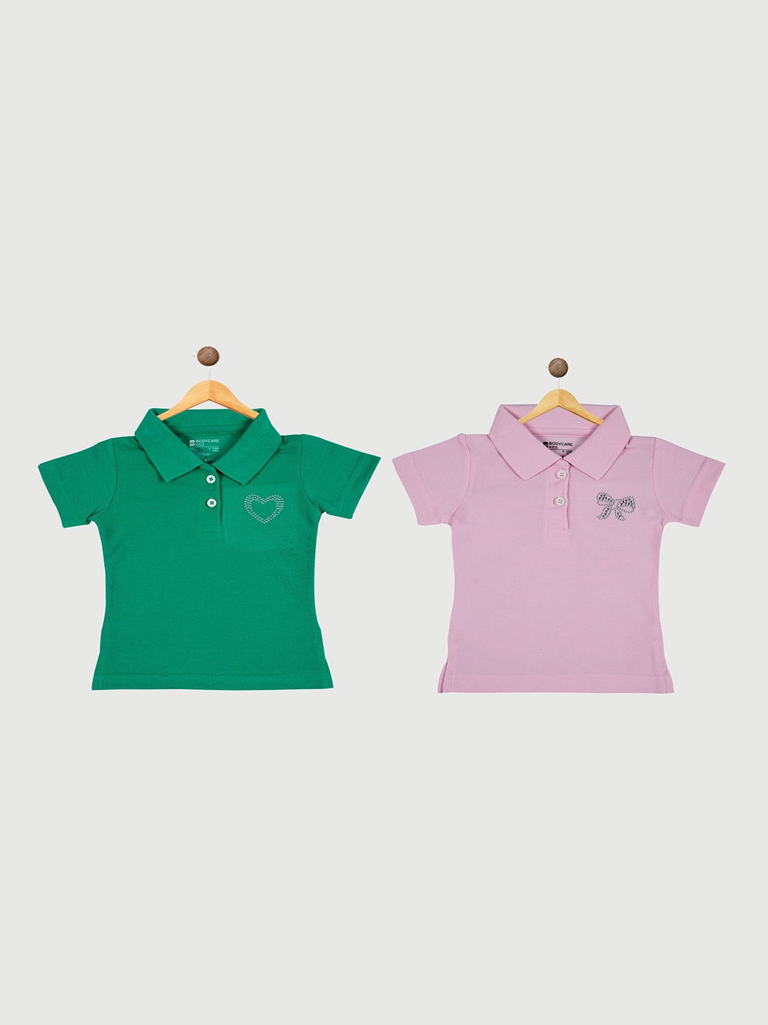 

Bodycare Girls Pack of 2 Embellished Polo Collared T-shirt, Green