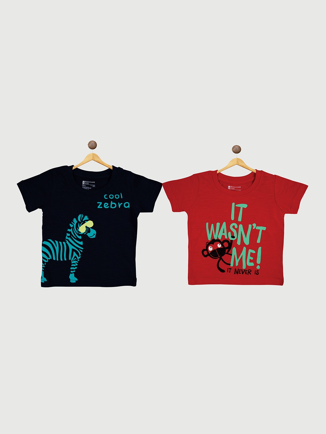 

Bodycare Boys Pack Of 2 Typography Printed Cotton T-shirts, Navy blue