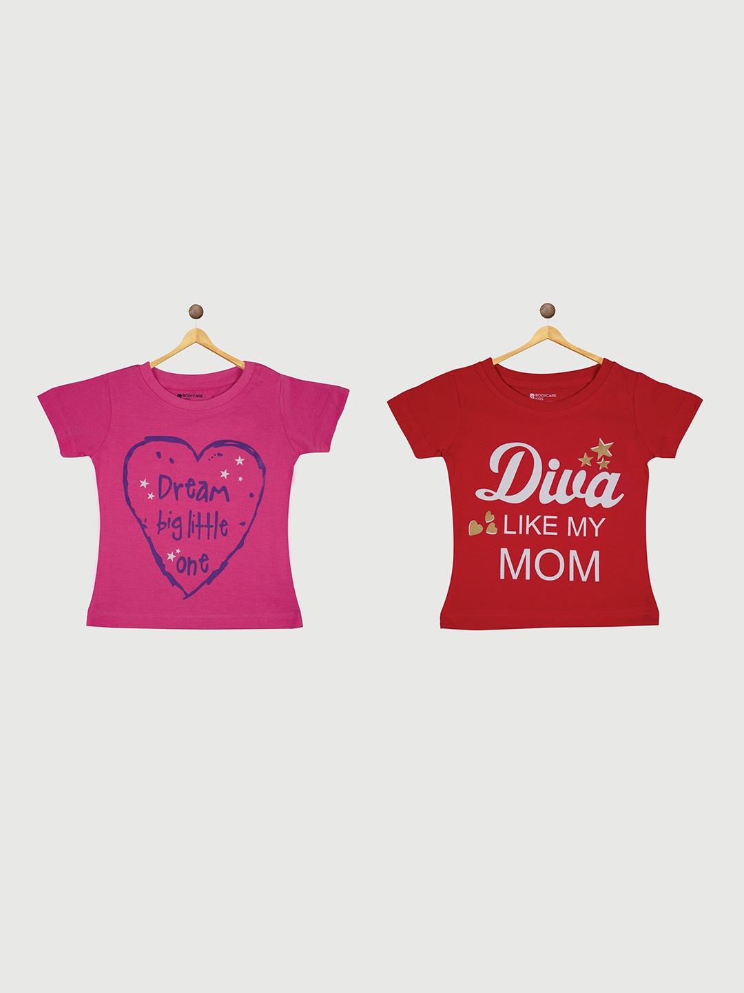 

Bodycare Girls Pack Of 2 Typography Printed Cotton T-shirt, Pink