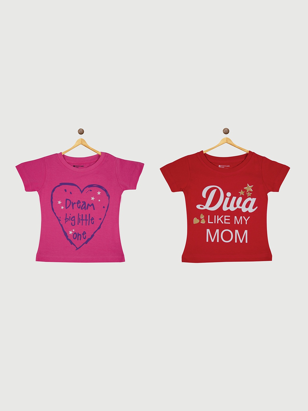 

Bodycare Infants Girls Pack Of 2 Typography Printed Cotton T-shirt, Pink