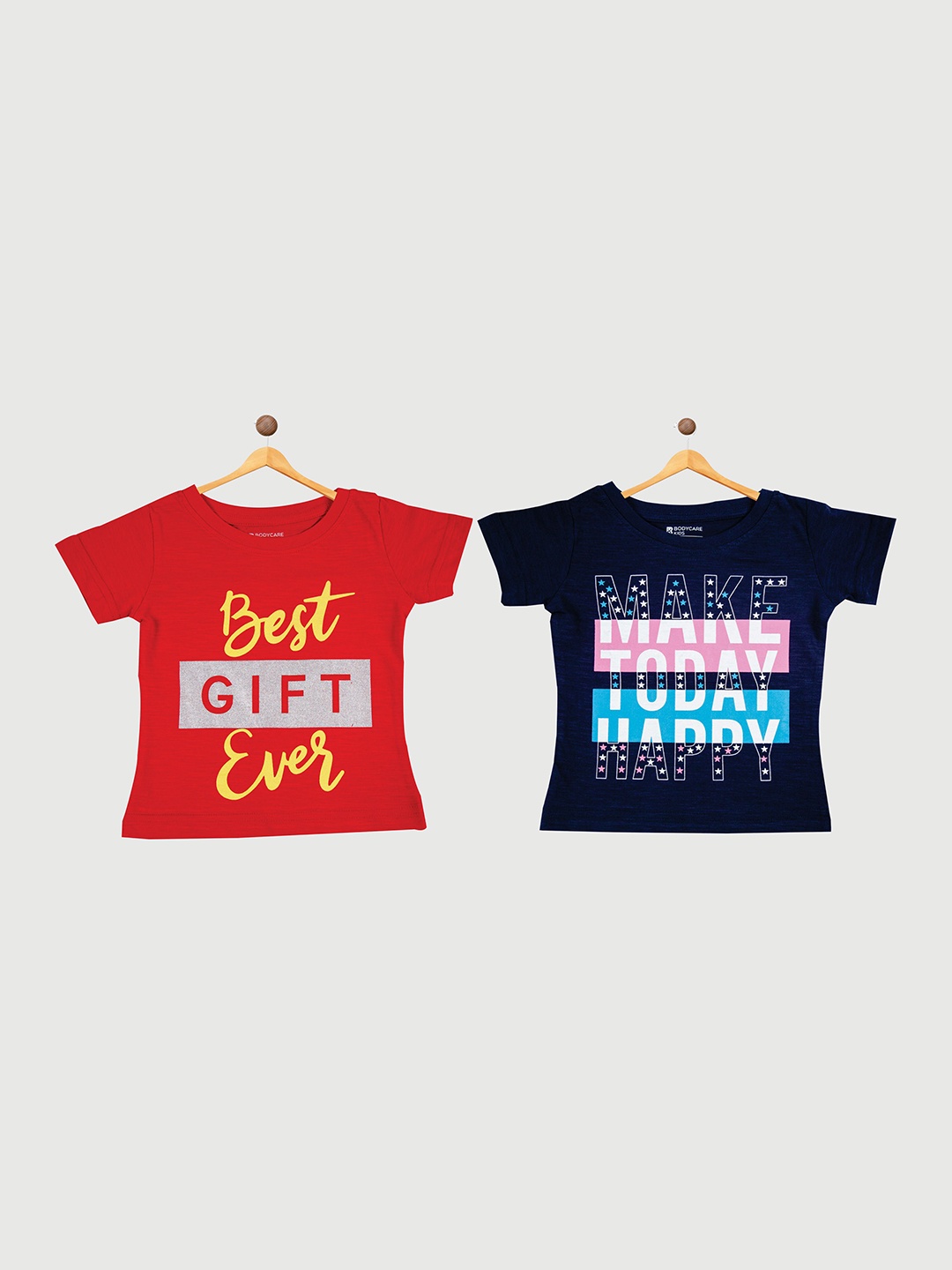 

Bodycare Girls Pack of 2 typography Printed Cotton T-shirt, Red