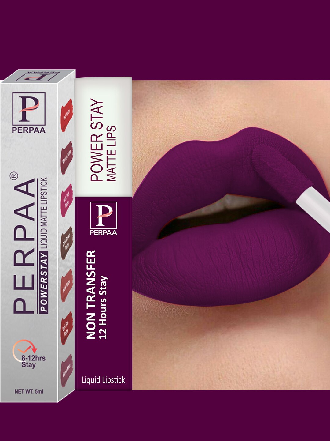 

PERPAA Power Stay Non-Transfer 12 Hours Stay Liquid Matte Lipstick 5ml - Shade 03, Purple