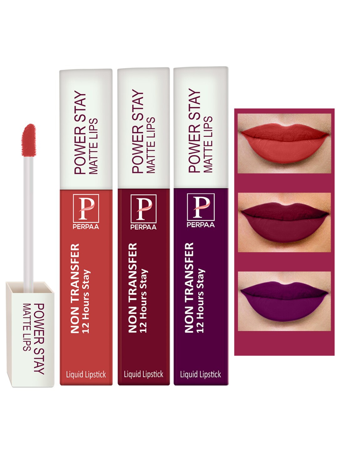 

PERPAA Set of 3 Power Stay Non-Transfer Liquid Matte Lipstick with Castor Oil - 5 ml each, Pink