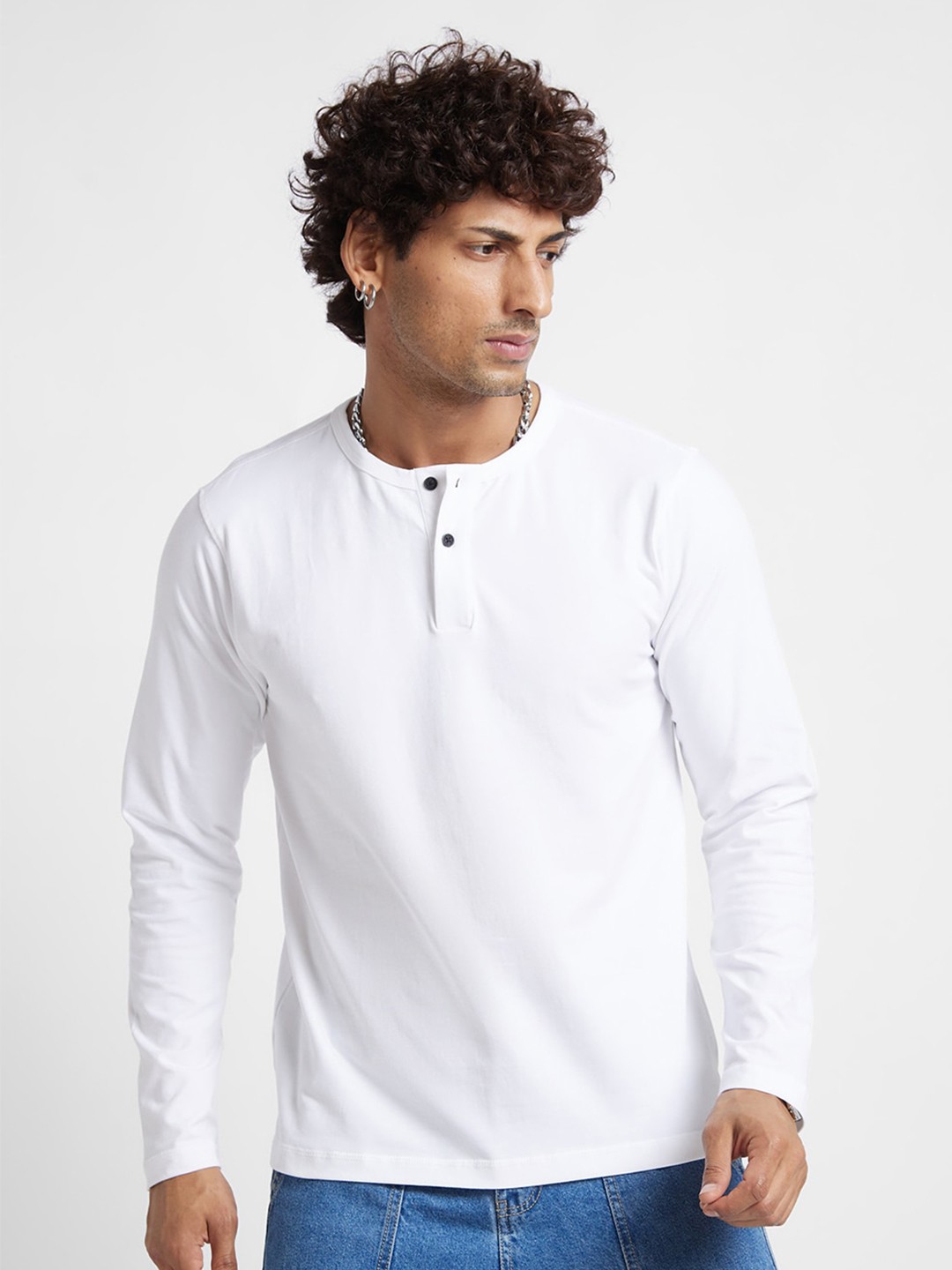 

VASTRADO Henley Neck Cotton T-shirt, White