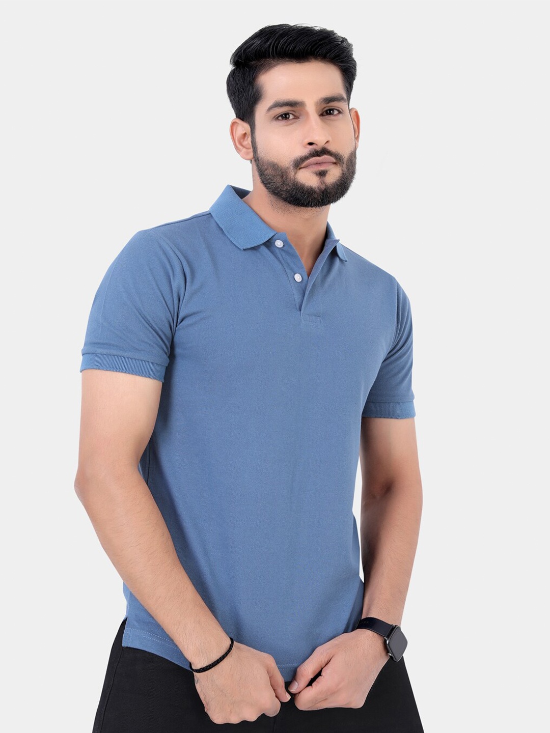 

VASTRADO Polo Collar Cotton T-shirt, Blue