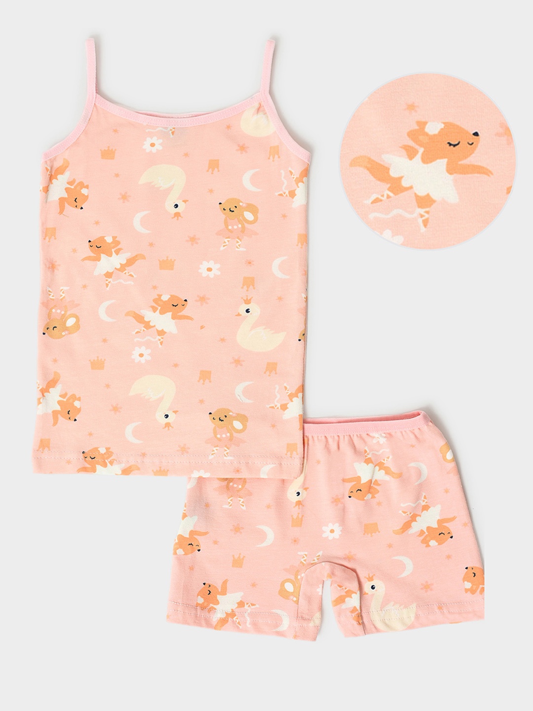 

MiArcus Girls Printed Top with Shorts, Peach
