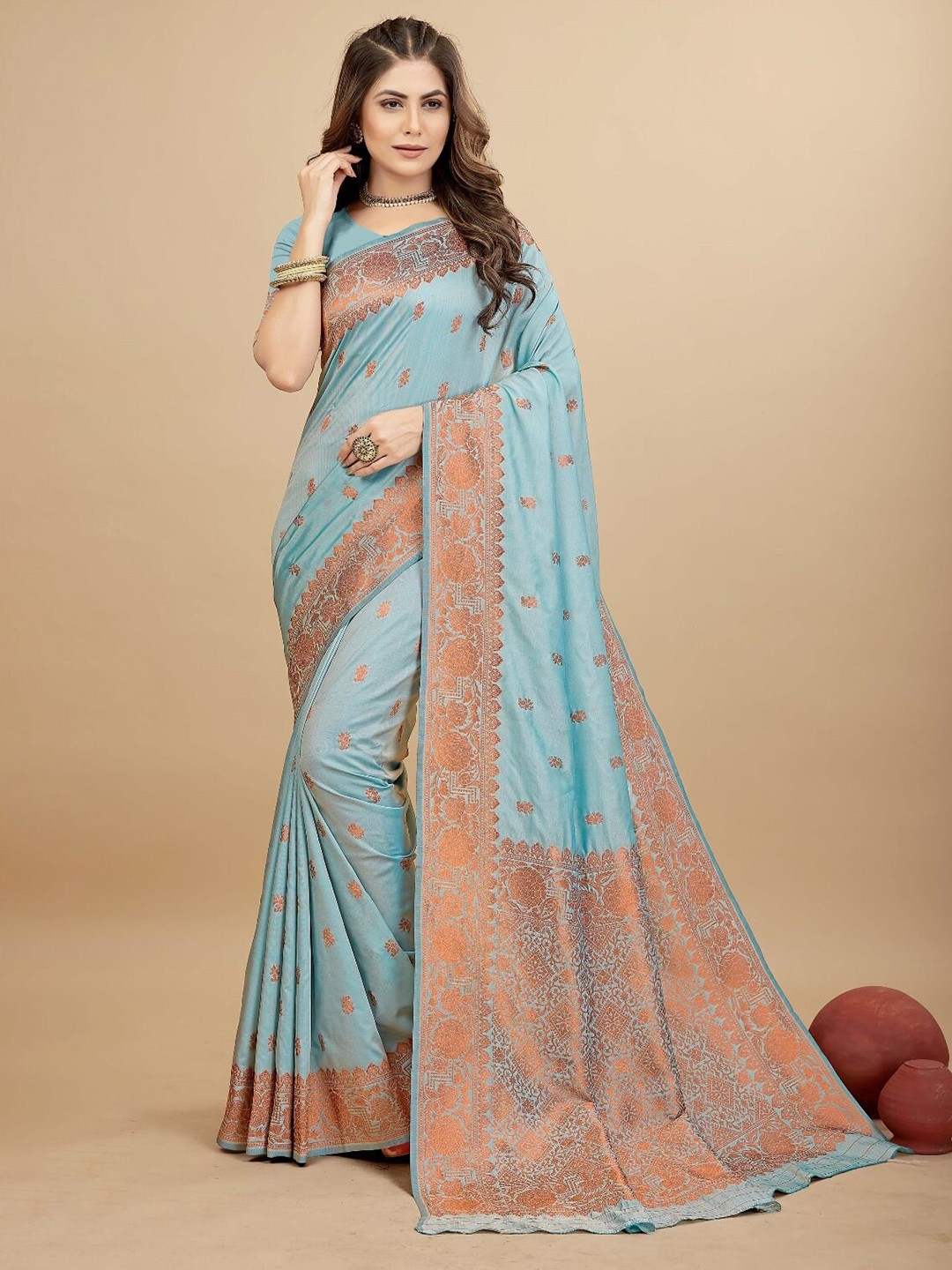

AVANTIKA FASHION Woven Design Zari Pure Silk Kanjeevaram Saree, Blue