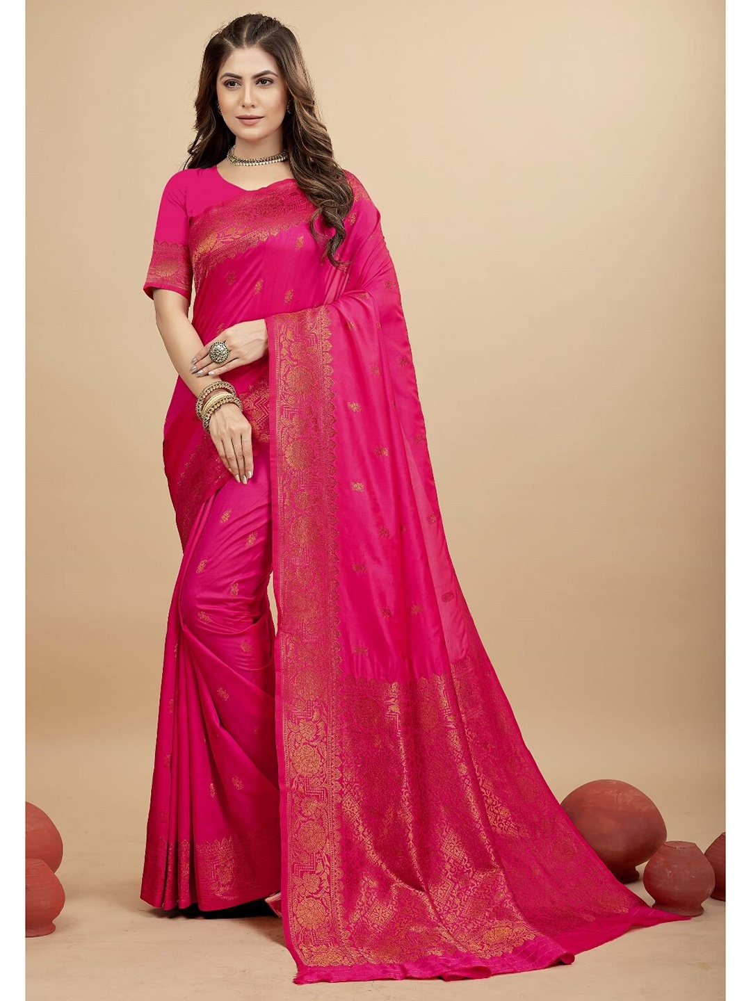 

AVANTIKA FASHION Woven Design Zari Pure Silk Kanjeevaram Saree, Pink