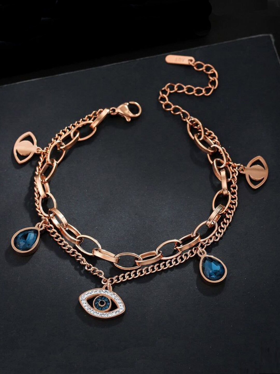 

Designs & You American Diamond Rose Gold-Plated Charm Bracelet