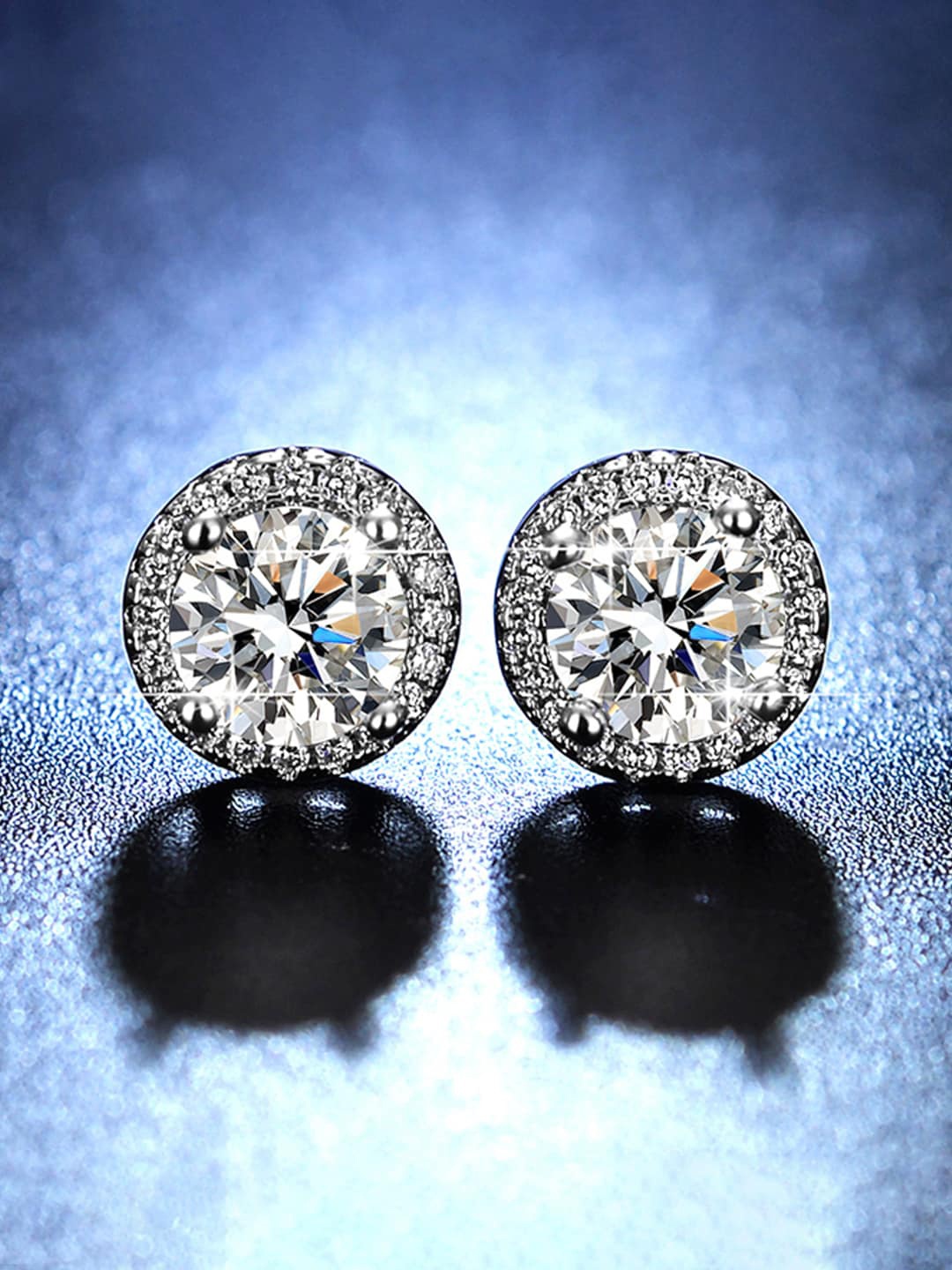 

Designs & You Silver-Plated Circular American Diamond Studs Earrings