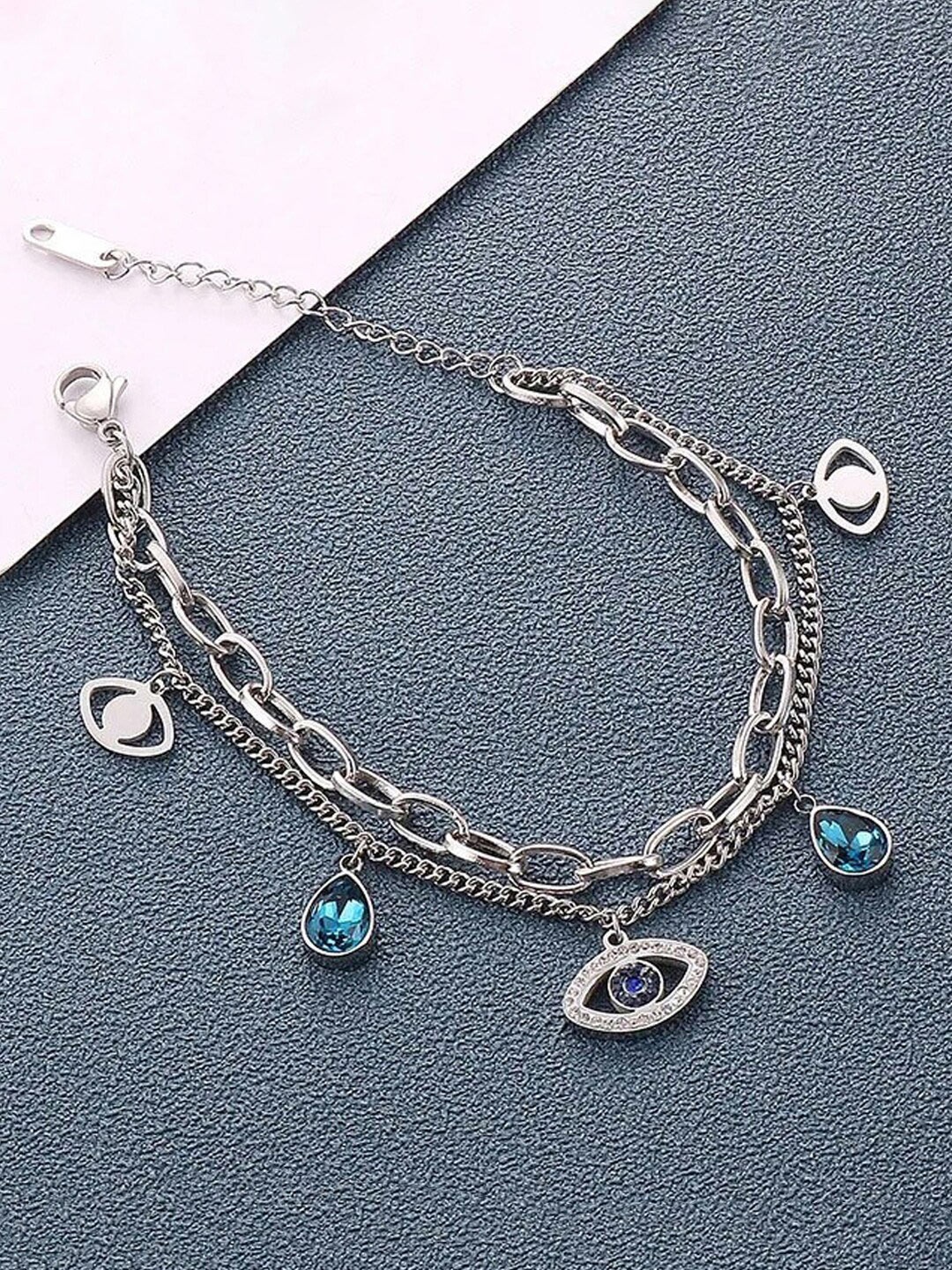 

Designs & You American Diamond Silver-Plated Charm Bracelet