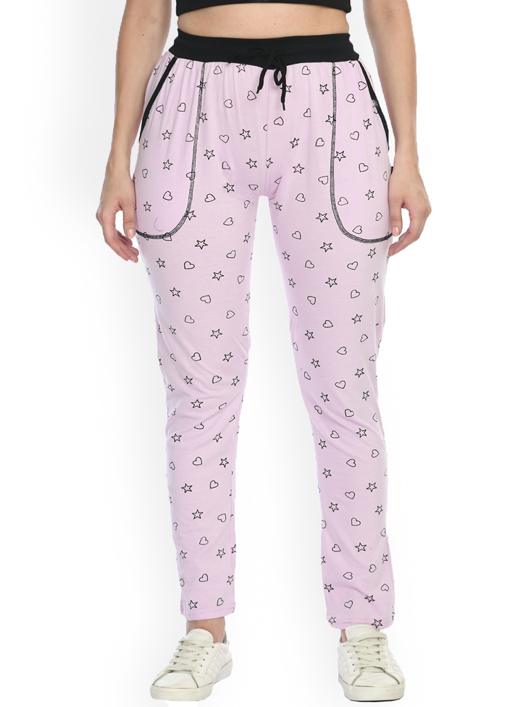 

IndiWeaves Women Geometric Printed Cotton Track Pants, Lavender