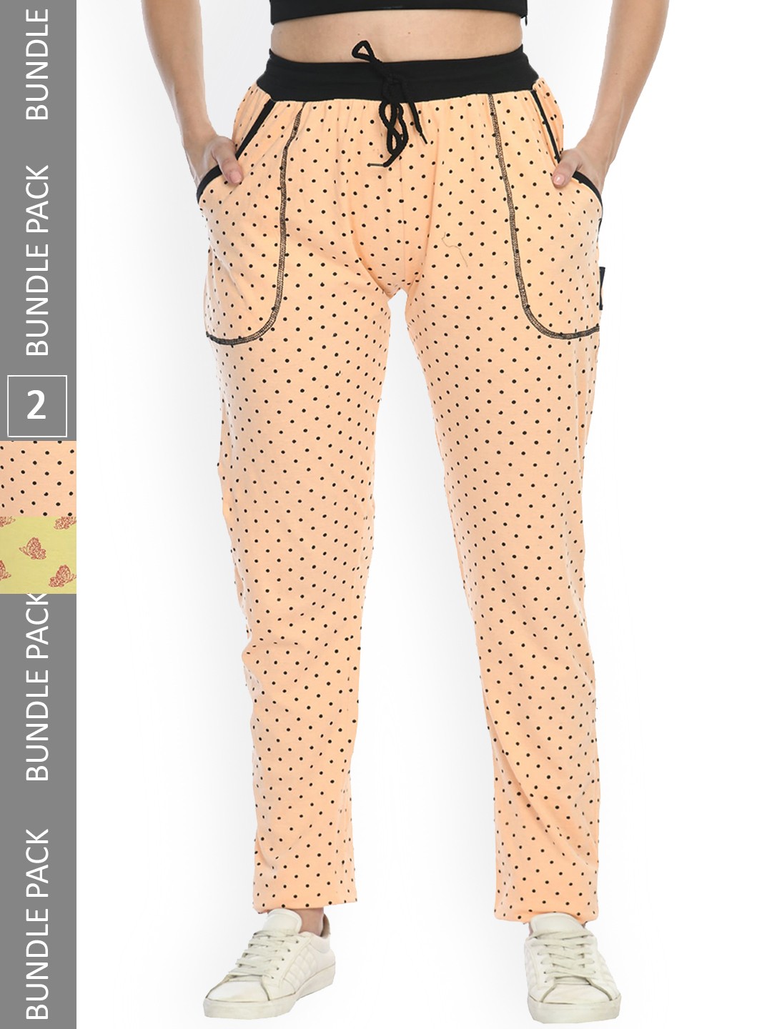 

IndiWeaves Women Pack Of 2 Printed Cotton Track Pants, Peach