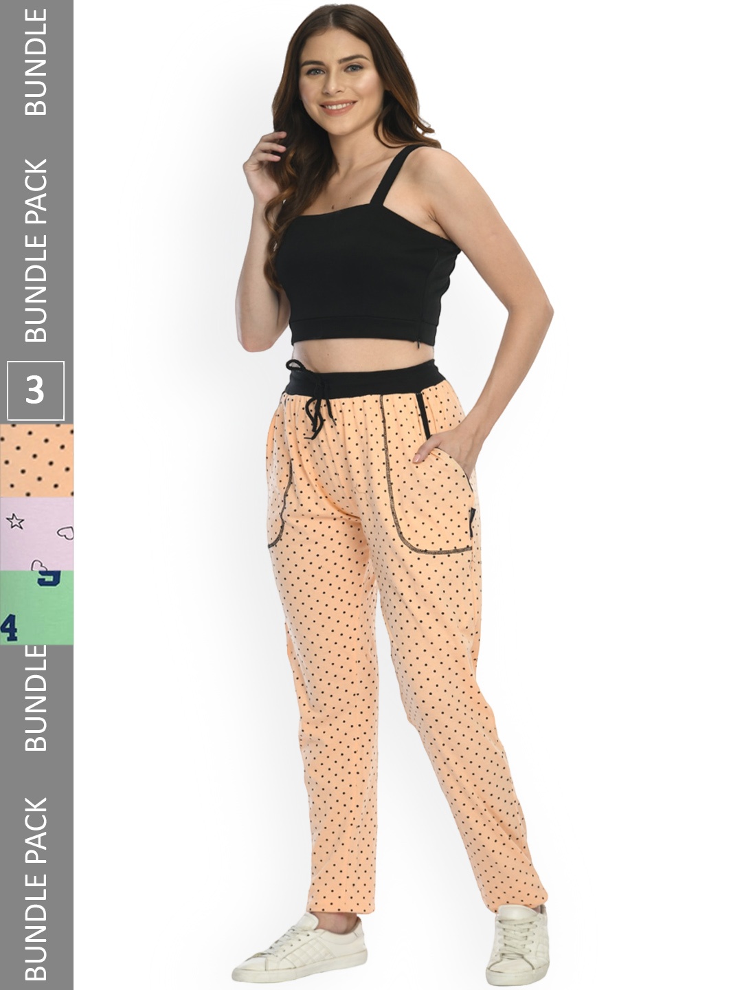 

IndiWeaves Women Pack of 3 Printed Cotton Track Pants, Peach