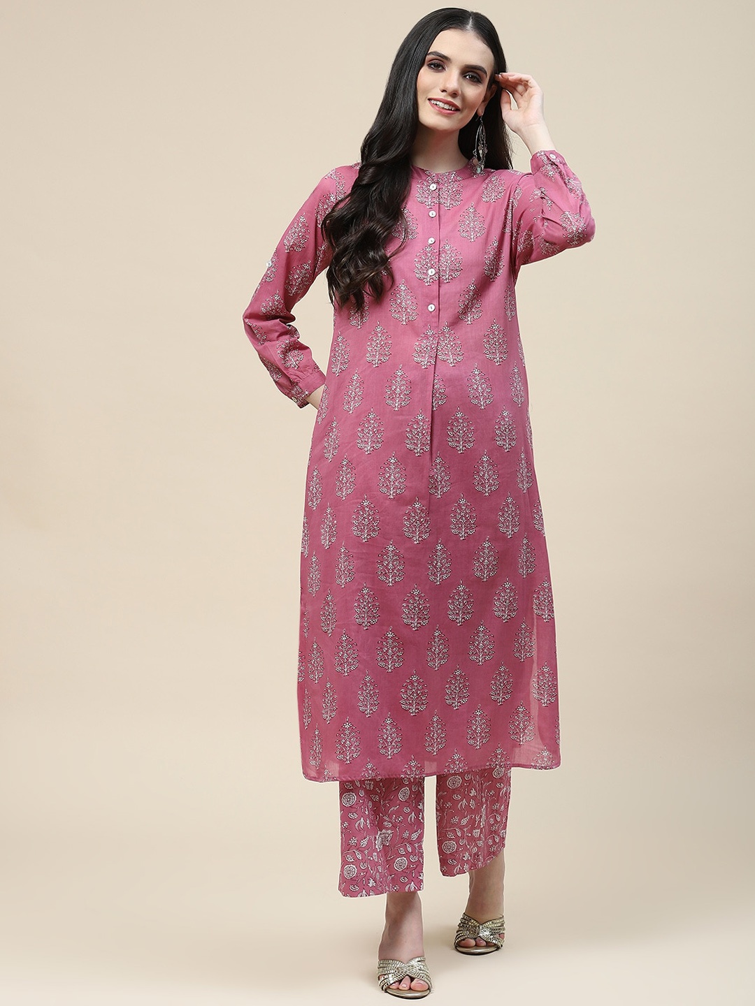 

Meena Bazaar Ethnic Motifs Printed Regular Kurta With Trousers, Pink